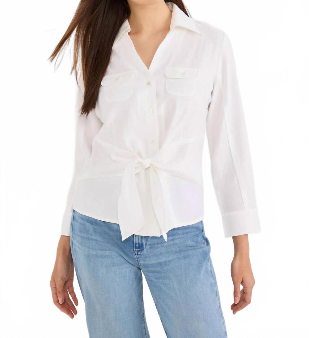 NEW NIC + ZOE iconic tie front shirt in paper white